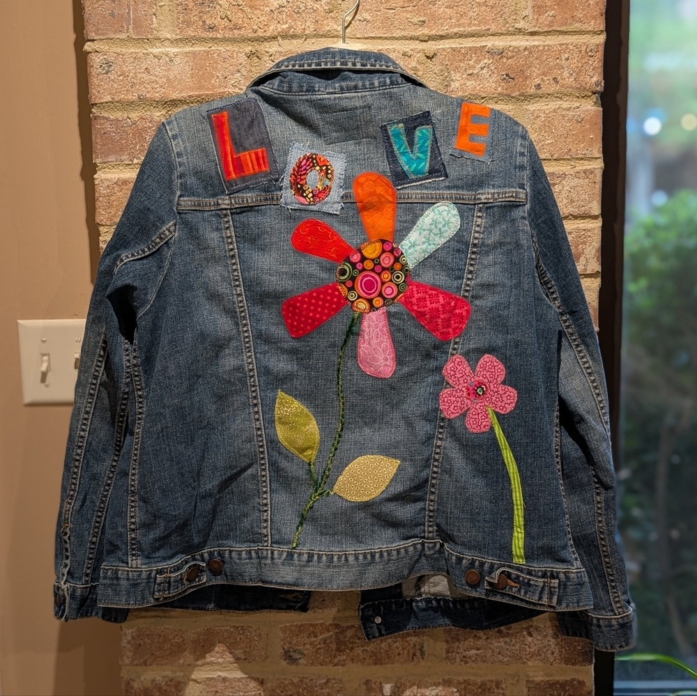 Up-cycled Wrangler Denim Jacket with Colorful Floral Embroidery - Picture 5 of 7